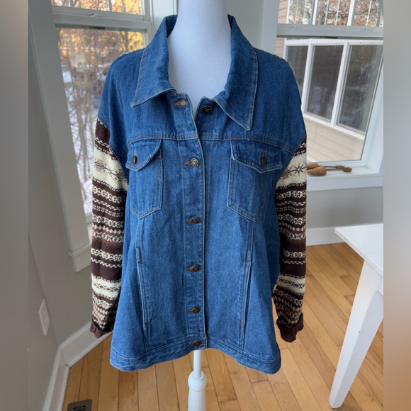 Vintage Faded Glory Denim Brown Fair Isle Sweater Top Jacket Shacket 22/24W XL - Picture 2 of 14